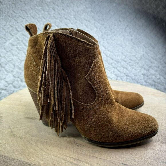 Steve Madden Ohio Brown Suede Fringe Ankle Boots With Zipper‎ Womens Size 7.5 - Picture 1 of 11